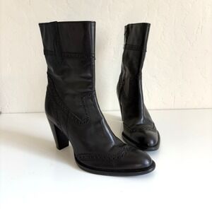 Preview International Wingtip Boots Women's Size 7.5 Black Leather Mid Calf